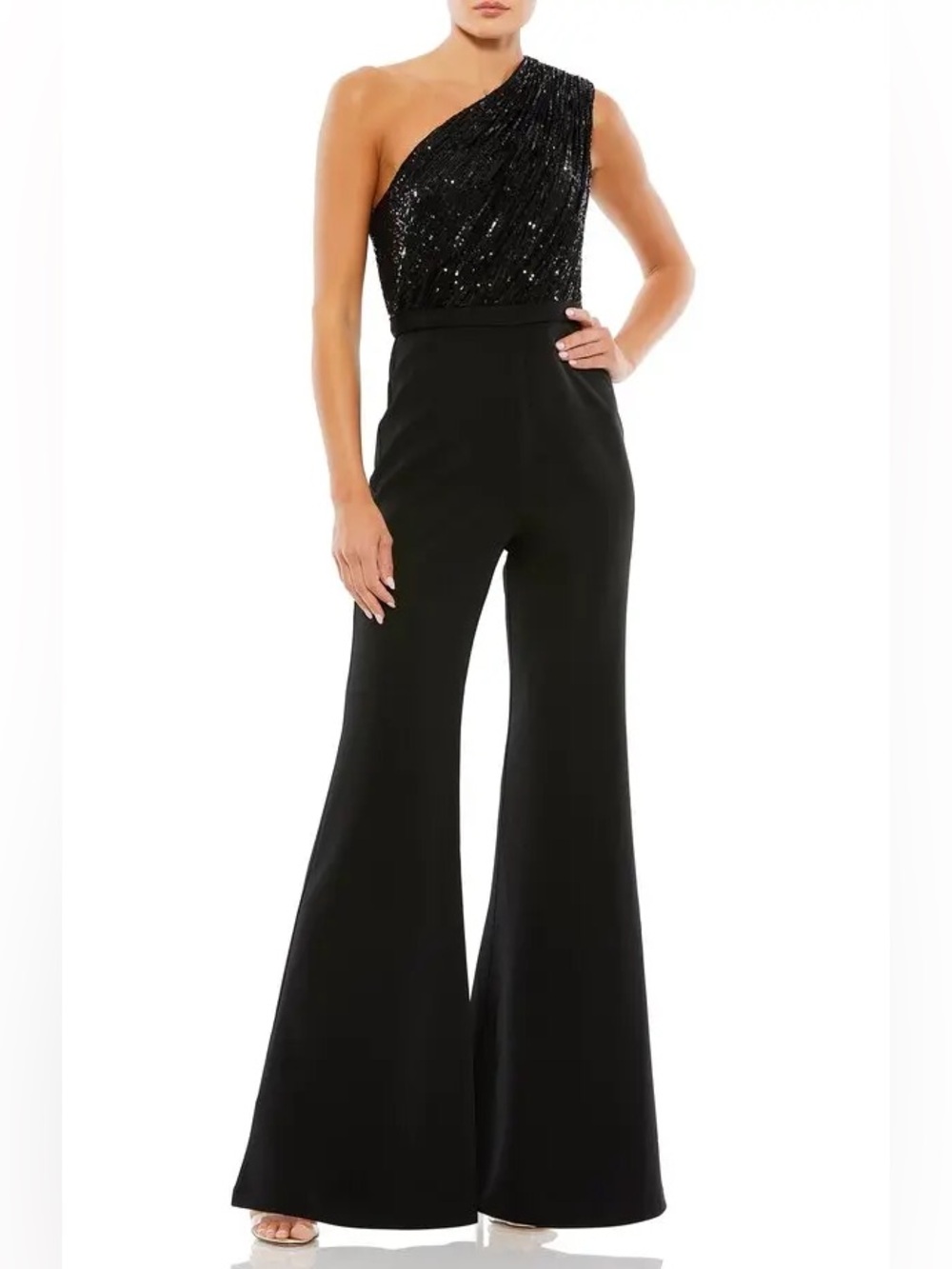 MAC DUGGAL One-Shoulder Sequin Jumpsuit